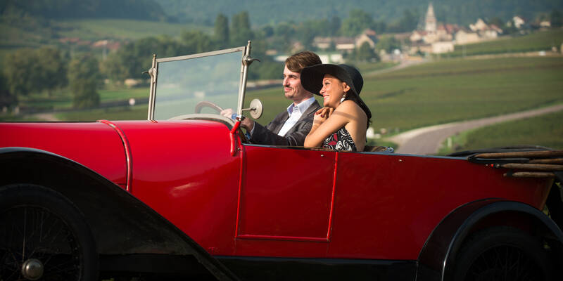 Bugatti dans les vignes, Route des grands crus autour de Beaune